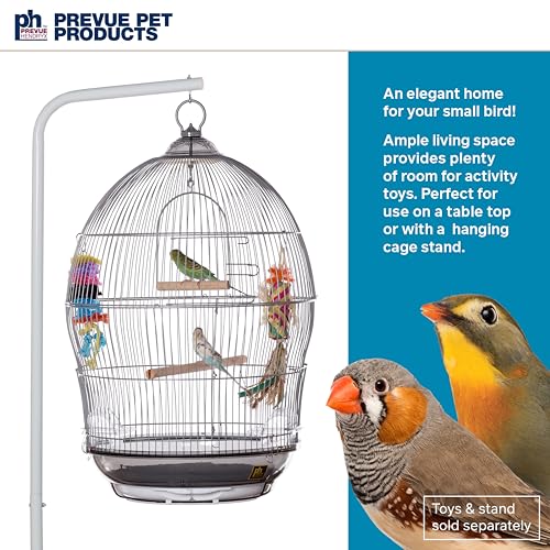 Prevue Pet Products Sonata Round Metal Birdcage - Gray | Ideal for Tabletop or Hanging Stand, for Small Birds with Food Cups, Gate-Style Front Door, Pull Out Split Tray Design