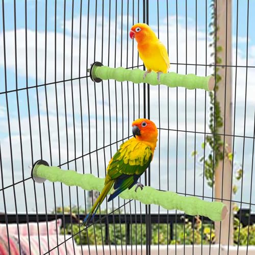 Hypeety 2PCS Bird Wood Perch Stand Parrot Paw Grinding Stick Toy Pet Bird Cage Stand Platform for Bird Parrot Budgies Parakeet Cockatiels Cage Accessories (7in/10in) (Green) - color: Green