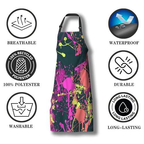 Cook Apron for Women Splatter Paint Pattern Mans Aprons for Cooking Funny for Kitchen Cooking Restaurant BBQ Painting Crafting 27” (W) x 31” (H), Waterproof Aprons - color: Splatter Paint Pattern