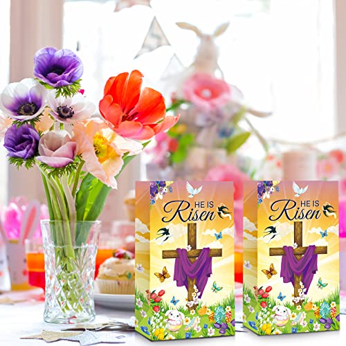 Gersoniel 28 Pack Easter He Is Risen Party Treat Bags Religious Easter Goodie Bags Paper Christian Candy Cookie Popcorn Pouch for Spring Theme Bible Church Egg Hunt Party Favors Supplies