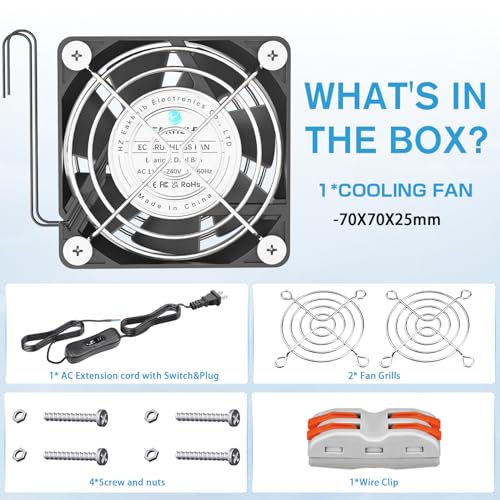 70mm EC Brushless Fan,Dual Ball Bearing,70x70x25mm AC 110V 120V 220V 240V Axial Cooling Fan with AC Powered ON/Off Switch for DIY Cooling, Box, Cabinet, Exhaust Chassis - size: 70mmx25mm Axial