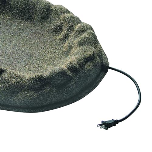 Farm Innovators Heated Bird Bath, Four Seasons Outdoor Decor Shallow Bath Tray for Birds - Backyard & Garden Birdbath with Sand Coated Design | Thermostatically controlled sand-coated oasis with enclosed heating element, cord tucks away for year-round use