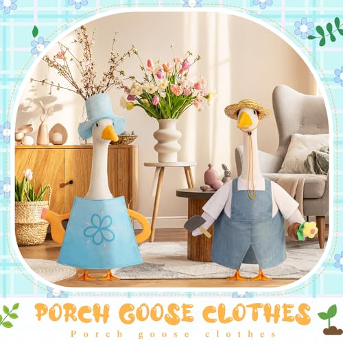 2 Set Porch Goose Outfit Spring Gardener Goose Clothes with Small Flower Pot for 23" Cement Outdoor Patio Yard Decor(Watering Can) - style: Watering Can