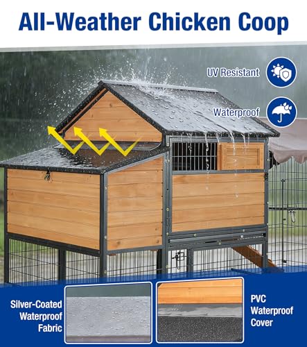 Large Chicken Coop with Wheels, Upgraded with All-Arounded Iron Frame Chicken Tractor, Poultry Chicken House with Large Run, Waterproof Roof, Expandable Nesting Box, 85" L for 5-7 Chickens