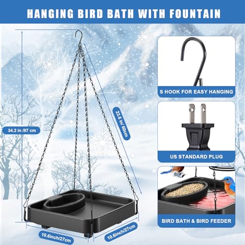 4 Pack Heated Bird Bath for Winter Outdoors, 75w Hanging Birdbath with Birdbath Copper Disk Pipe Insulation Tape Extension Cord Cover, Bird Feeder for Winter Outdoor Garden Yard Patio Lawn(2-in-1) - style: 2-in-1