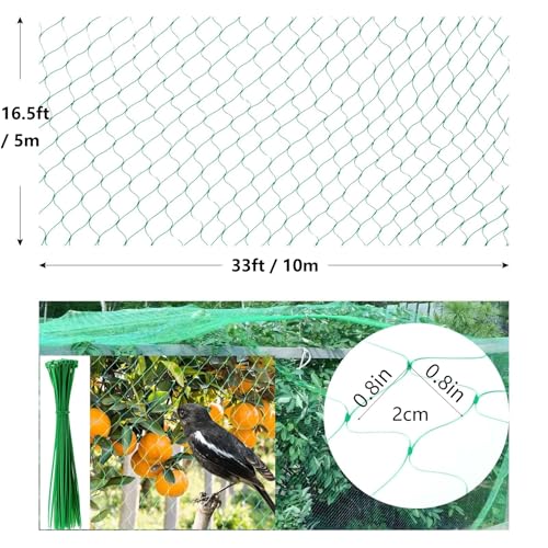Kikhope Bird Netting, 16.5x33 ft Garden Mesh Net for Plants and Vegetables | Anti Bird Netting, Garden Plant Netting for Protecting Vegetables, Plants and Fruit Trees from Birds and Animals - size: 16.5x33 ft