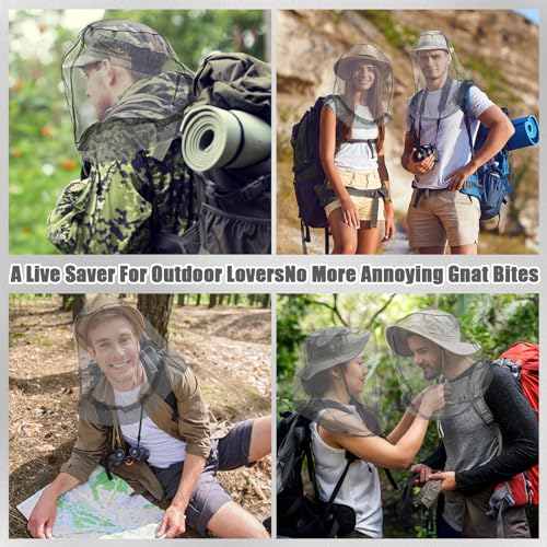 HESTYA 6 Pack Mosquito Head Net Mesh for Hiking & Outdoors Bug Face Netting Over Hat Fishing Gear Insect Protection for Camping, Hiking and Outdoor Adventures(Grey) | Mesh Netting for Insect Protection, Fits over Hats with Elastic, Includes Storage Bags,