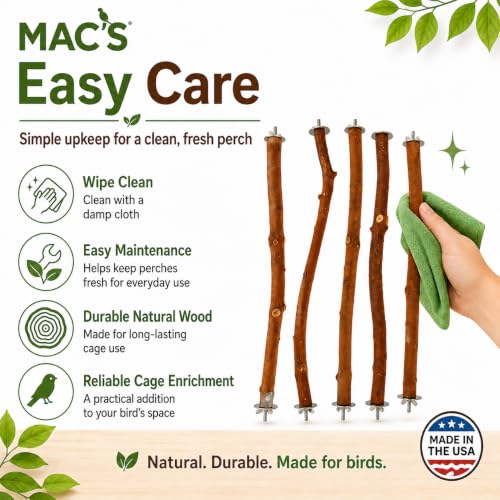 MAC'S Hardwood Madrone Bird Perches, Natural Brown 24 inch Harwood Madrone Wood 5 Pieces