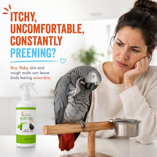 Aloe Vera Bird Spray for Parrots 2-Pack | Gentle Daily Support for Itchy Skin, Scratching, Dry Feathers & Feather Comfort | Fragrance Free & Safe if Preened | 8 oz Bottles - size: 8 Fl Oz (Pack of 2)