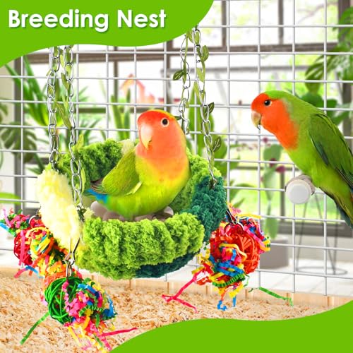KATUMO Conure Nest, Bird Breeding Bed Cockatiel Snuggle Nest Parakeet Swing Bed for Small Pets, Size Large - color: Green, size: 6.7"L x 6.7"W x 3.5"Th