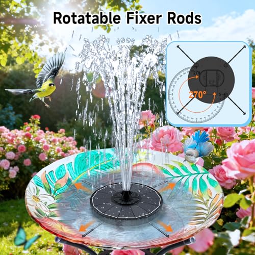 Yzert Solar Fountain, 3-Level Adjustable Water Height, 3.5W Glass Powerful Outdoor Fountain Pump with Rotating Rods & 7 Nozzles for Bird Bath, Garden, Pond, Patio, Flower Pot (2026 Model, Black) - color: Black