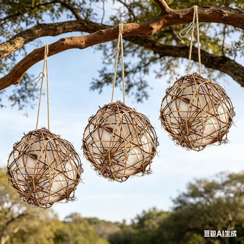 3 Pack Bird Nesting Material Holder for Hummingbirds, Cotton Fibers Refillable Nesting Balls for Wild Birds Outdoor Garden Decor, Hummingbird House Gift for Bird Lovers, Easy to Hang - size: 3pack