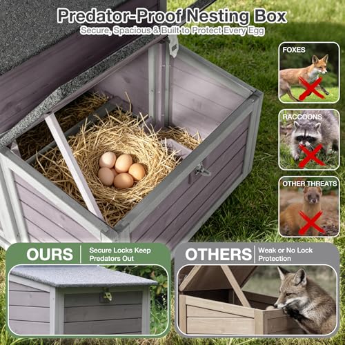 Chicken Coop for 2-3 Chickens, Outdoor Wooden Hen House with Nesting Box, Waterproof Roof, Predator-Proof Latch, Pull-Out Tray, Easy Clean Backyard Coop