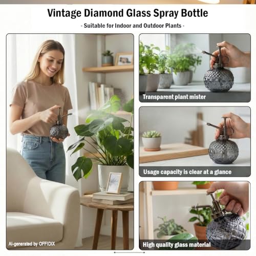 Plant Mister Glass Spray Bottle Gray, Vintage Small Misters10 OZ | Fine Mist Spray, Refillable Watering Can with Plastic Top Pump, Spray Bottles for Garden Plant Cleaning, Indoor Outdoor Decor - color: E-Gray