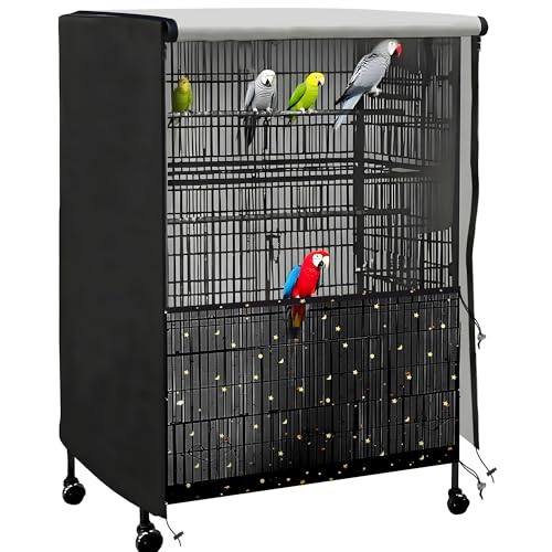 Universal Bird Cage Cover,Pet Cage Cover,100% Shading Oxford Cloth with PU Coating Layer,Good Night for Small Animals,Adjustable Soft Airy Nylon Mesh Net for Round Square Cages (Black, 35×25×47in) - size: 35×25×47in