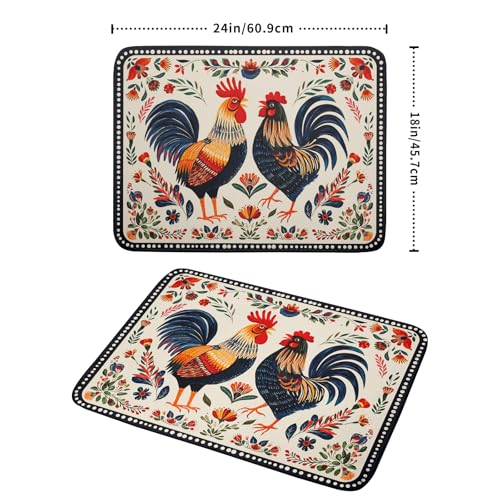 Rooster Poultry Dish Drying Mat for Kitchen Counter 18x24 Inch Microfiber Absorbent Colorful Printing Drying Pad - color: Chicken Art White, size: 24" x 18"