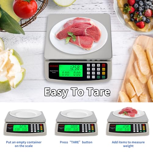 Commercial Food Scale 40KG Large Digital Kitchen Scale Baking Cooking Bread Meat Weight Price Computing Scale Stainless Steel Parts and Coins Counting Scale for Deli Stores Tare Function - style: 40KG