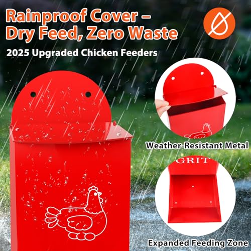 2 Pack Gravity Chicken Grit Feeders with Lids, Metal Oyster Shell Feeder | Hanging Gravity Chicken Poultry Feeder Troughs, Metal Coop Accessories Supplies, Grit, Oyster Shell, Feed