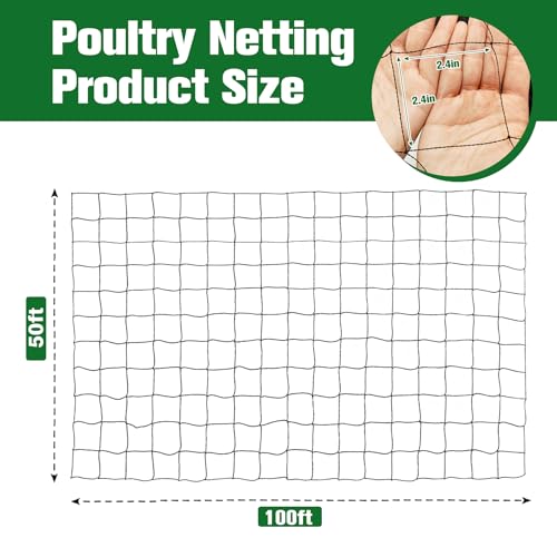 50 x 100 ft Bird Netting for Chicken coop 2.4" Mesh Poultry Netting, Protects Garden, Fruit Trees & Poultry from Birds & Small Animals