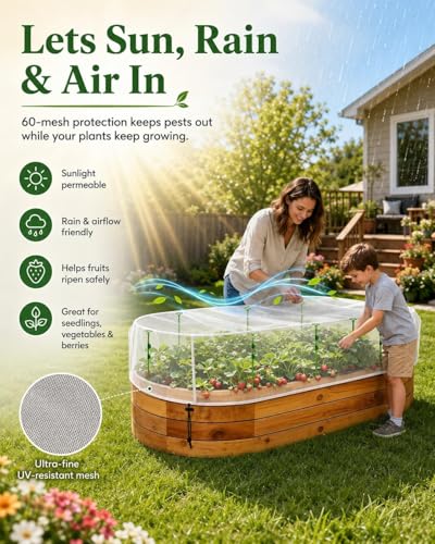 Garden Netting Kit for Raised Beds, 4.9 x 2.3 FT Fine Mesh Plant Cover with Support Stakes & 8 Clips, Wind-Resistant Insect Bird Barrier for Seedlings, Vegetables, Fruits & Patio Planters - size: 4.9×2.3 FT-Oval Shape