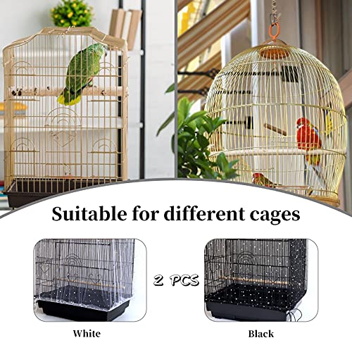 Daoeny 2Pcs Adjustable Bird Cage Cover, Upgraded Airy Nylon Mesh Parrot Net with Sequins, Universal Seed Feather Catcher, Soft Birdcage Cover Skirt Sheer Guard for Parakeet Macaw Round Square Cages - color: Upgraded Sequined, size: 78.7 x 15.7 inch
