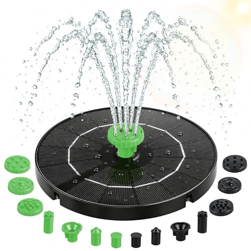 3.5W Solar Fountain Pump, Solar Bird Bath Fountain with 6 Green & 6 Black Nozzles, Solar Water Pump for Outdoor Garden Patio Small Pond Fish Tank Landscape Decoration - color: 6 Black + 6 Green Nozzles