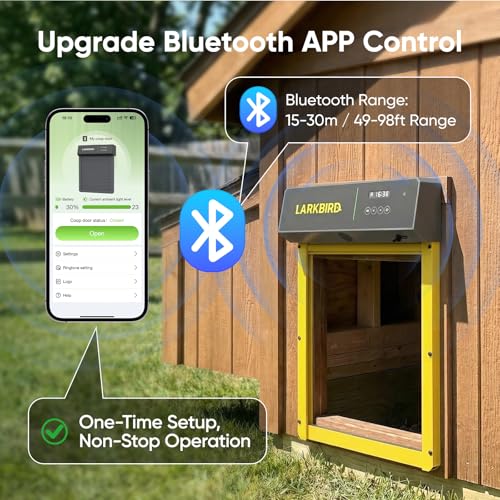 Larkbird Upgraded Automatic Chicken Coop Door Solar Powered, Yellow | Auto Chicken Door with Bluetooth App Control, Custom Audio Recording, Timer & Light Sensor, Anti-Pinch Design - color: Yellow