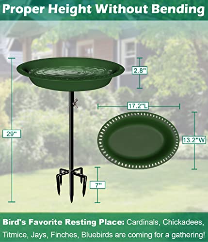 29 Inch Height Oval Shape Bird Bath for Outdoors, Detachable 5-Prong Birdbath Bowl Spa & Birdfeeder with Metal Stake Stand for Outside Garden, Green - color: Green