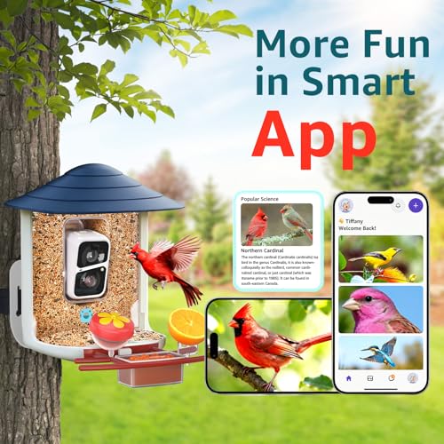birdsnap® TUC Bird Feeder with Camera Solar Powered 2K Video with 32GB Card | AI Bird Species Identification, Squirrel-Proof, IP65 Waterproof, Outdoor Wireless, 2.4G WiFi, Gift for Mom Dad Bird Lovers - color: Dark Blue