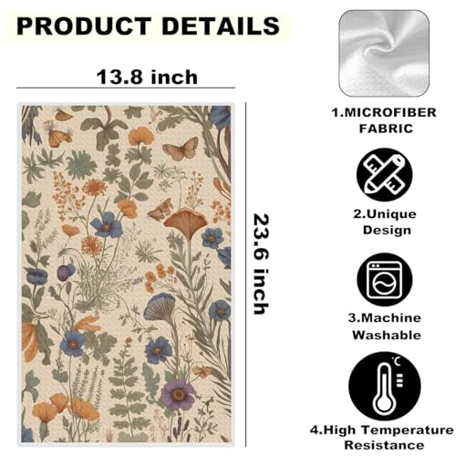 2 Pcs Vintage Flower Kitchen Towels Decorative Hand Towels | Waffle Soft Tea Towel for Home, Bathroom, Absorbent Microfiber Dish Cloth, Housewarming Gifts for Women, Mom - color: Multi 1218