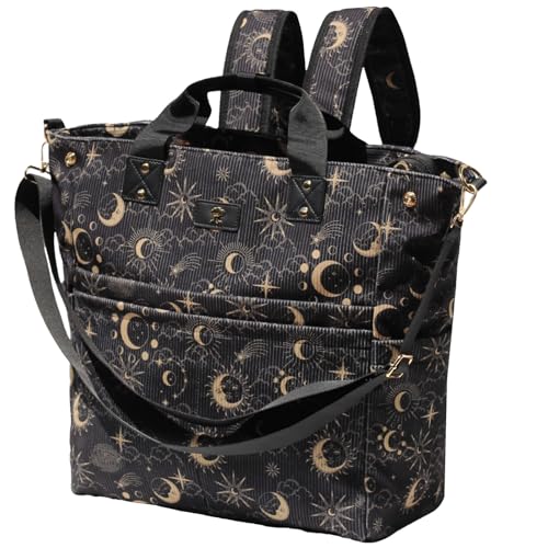 Diaper Tote Bag Totepack Backpack Crossbody Bag 3 in 1 for Women Laptop Backpack Multifunctional with Insulated Pockets - color: Corduroy Black Moon