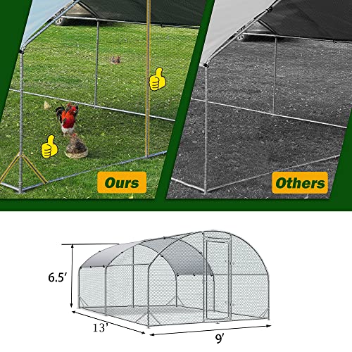 Large Metal Chicken Coop Round Top Upgrade Tri-Supporting Wire Mesh Chicken Run,Chicken Pen with Water-Resident and Anti-UV Cover,Duck Rabbit House Outdoor (13'L x 9'W x 6.5'H) - size: 156.0"L x 108.0"W x 78.0"H
