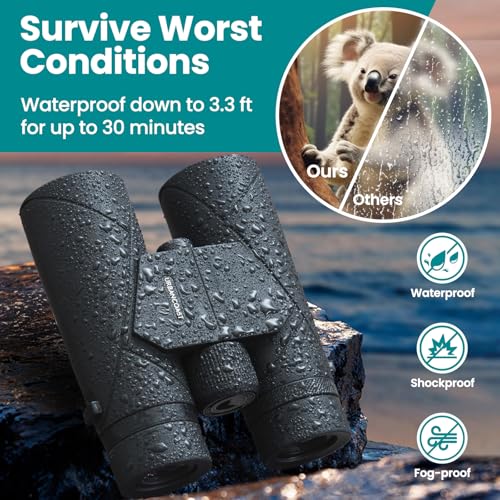 15X45 Professional HD Binoculars for Adults High Powered with Phone Adapter, IPX7 Waterproof Binoculars with Large Eyepiece for Huting Bird Watching Hiking Hunting Cruise Ship - color: Black1