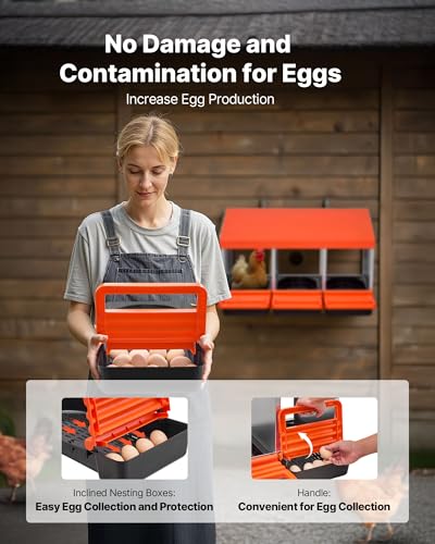 VEVOR Chicken Nesting Boxes, 3 Compartments, Metal Egg Laying Boxes with Protective Collection Lids, Roll Out Nesting Box, Easy to Assemble, Ideal for Hens, Ducks, Chickens, and Other Poultry, Orange - size: 31.3"L x 20.6"W x 18.7"H