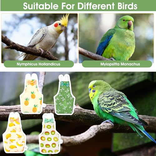 4 Pcs Bird Diaper, Parrot Diapers with Waterproof Inner | Reusable Flight Suit Cute Soft Bird Diaper Clothes for Parakeets Cockatiel Canary Monk Parakeet (M)