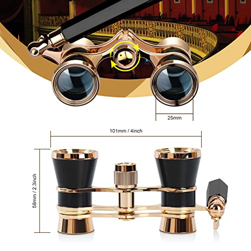 Aomekie Opera Glasses Binoculars 3X25 Theater Glasses Mini Binocular Compact with Handle for Adults Women in Musical Concert（Black） - color: Black with Handle