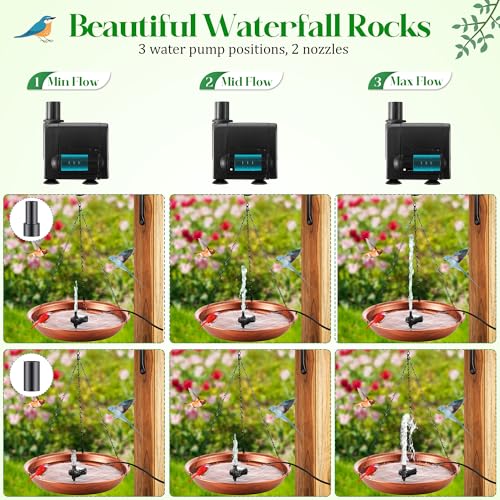 Bird Bath Fountain for Outside, Metal BirdBath Bowl with 8W Pump (Hanging | 24.8 Extra Large Hanging, Copper Metal Bird Bath Bowl with Adjustable 3 Water Flow Modes and 2 Spray Nozzles, Birdbath Feeder - style: Hanging