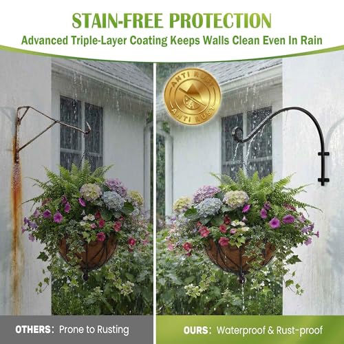 Heavy Duty Hanging Plant Bracket Outdoor: 50lbs 16 Inch Wall Mount Hook | 50 lbs Solid Iron Capacity, Shepherds Hook for Bird Feeder, Weather Resistant Finish, Complete Hardware Kit, Indoor Outdoor - size: 2B-16 Inch