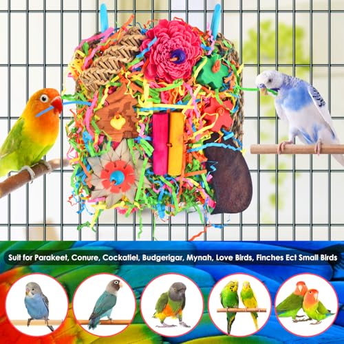KATUMO Bird Toys, Parakeet Toys Bird Grass Mat Parrot Shredder Toys Lovebird Forage Toys for Cockatiel Conure Lovebird Parakeet Small-Medium Birds | Natural Grass Mat Toy Satisfies Birds Chewing & Foraging, Easy Hanging, Perfect for Small Medium Birds - c