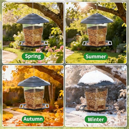 Bird Feeder for Outdoors Hanging,Hanging Wild Bird Feeders with S Hook for Blue Bird, Cardinals, Finches,Wild Birds Seed Feeder, As Gift for Bird Lovers（Black） - color: Black Bird Feeder