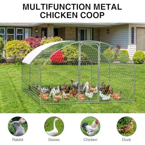 Large Metal Chicken Coop, Metal Chicken Run with Waterproof and Anti-Ultraviolet Cover for Outside, 9.8 x 13.1 x 6.5 Ft Walk-in Poultry Cage, Outdoor Chicken Pen for Backyard and Farm - size: 118.1"L x 157.5"W x 78.7"H