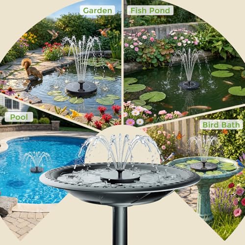 AISITIN Solar Fountain Pump with 6 Nozzles, 2026 Solar Bird Bath Fountains | Upgraded Floating Solar Water Fountain for Garden, Pond, Pool, Fish Tank, Backyard & Outdoor - color: Black-1