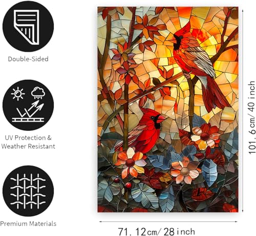 Stained Glass Cardinal Red Birds Garden Flag Spring Summer Yard Flag Fall Floral Decorative Yard Flags for Outside 28x40 Double Sided Large Seasonal Lawn Flags Rustic Outdoor Decor - color: glassbirds