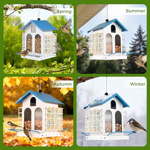 Bird Feeder for Outdoor Hanging, Heavy-Duty Metal Bird Feeder, Waterproof Metal Roof, Double-Layer Suet Cage, Large-Capacity Hanging Bird Feeder