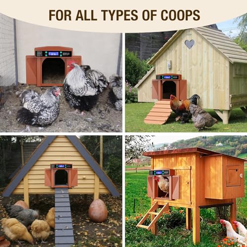 Automatic Chicken Door Easy Program 3 Modes - Manual, Timer and Light Sensor Anti-Pinch Auto Opening and Closing Chicken Coop Door Powered by Battery/DC(Brown)