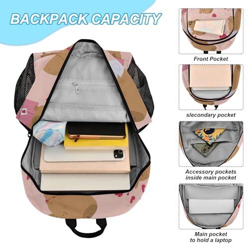 Lovely Capybara Backpack with Lunch Bag, School Backpack for Teens Boys Girls Kids Travel Backpacks Set - color: Red