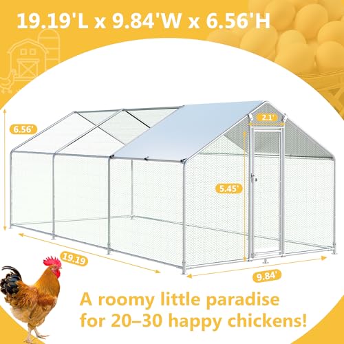 Large Chicken Coop Chicken Runs for Yard with Cover Outdoor Metal Pet Pens Poultry Cage Duck Rabbit House Backyard Use - size: 19.2'Lx9.84'Wx6.6'H