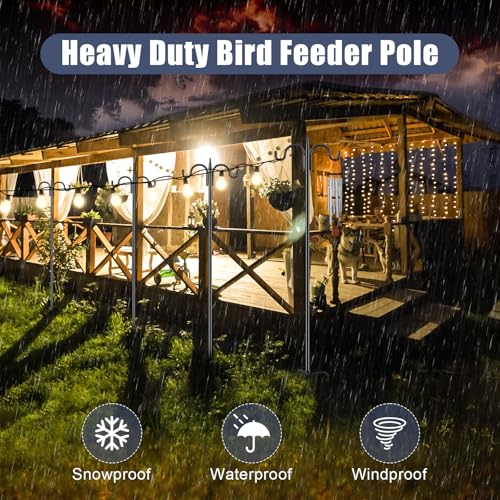 Gtongoko Squirrel Proof Bird Feeder Pole, 108 Inch Double Shepherds Hook with 19 Inch Squirrel Baffle, Heavy Duty Adjustable Outdoor Bird Feeder Stand with 5-Prong Base for Garden, Plants, Black - size: 108 Inch Pole & Baffle