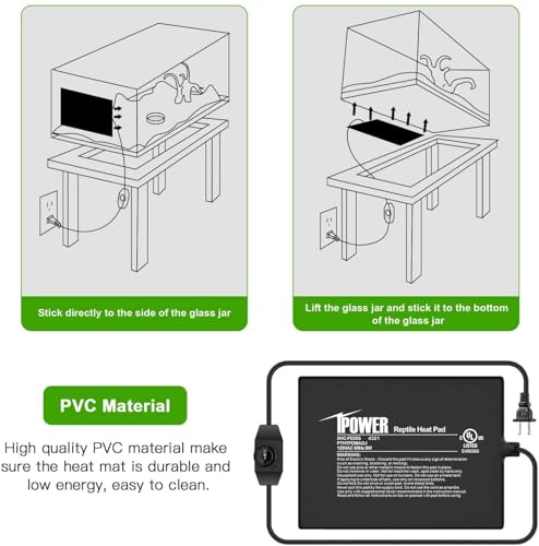 iPower 6 by 8 Inch Reptile Heating Pad with Temperature Adjustable Controller Knob, Under Tank Warmer Terrarium Heat Mat for Reptiles and Amphibians - size: 6 X 8 Inch, style: Heat Pad with Adjust Knob