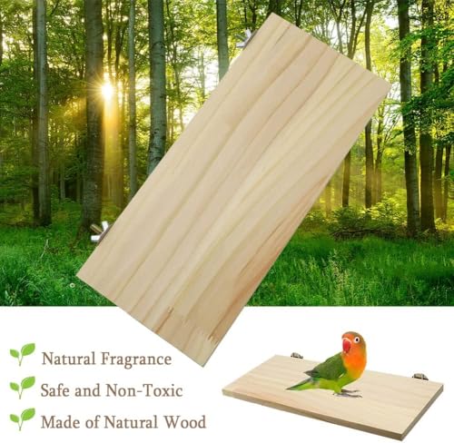 Litewoo Parrot Bird Wood Perch Platform Large Stand Shelf for Budgie, 2PC | Natural wood, sturdy flat bird perch shelf, for small-medium birds/parakeet/cockatiel/conure, easy install & adjustable - size: 2PC